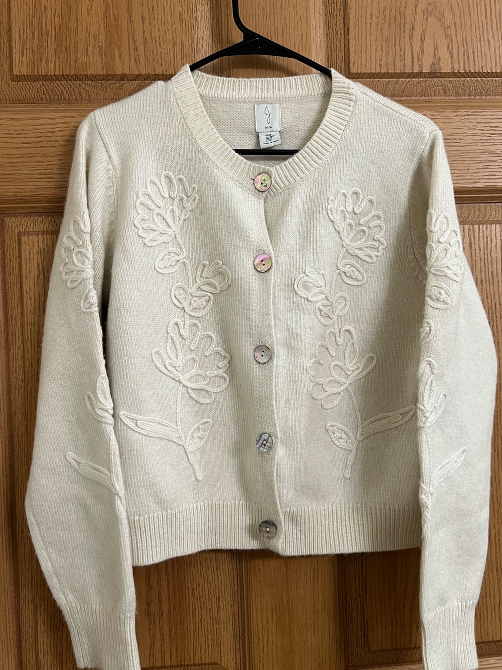 Joie Floral Appliqué Embroidered Button Down Cardigan Sz M